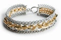 bracelet made of delicate silver and gold chains mixed on white background