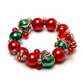 Bracelet with red, green and gold beads isolated on white background Royalty Free Stock Photo