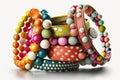 bracelet stack of colorful bracelets with white background