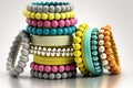 bracelet stack of colorful bracelets with white background