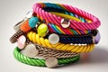 bracelet stack of colorful bracelets with white background