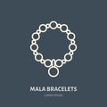 Bracelets with charms, mala illustration. Jewelry flat line icon, jewellery store logo. Jewels accessories sign