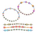 Bracelets from words happyness, perfectly, good luck, style, gorgeous