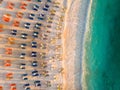 Brach with sunchairs and umbrellas in Greek Island Thasos, Aegean Sea Royalty Free Stock Photo