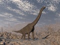 Brachiosaurus dinosaur in the desert - 3D render Royalty Free Stock Photo