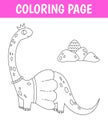 Brachiosaurus princess coloring page, cute print with line girl dinosaur. Printable worksheet with solution for school Royalty Free Stock Photo