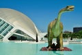 Brachiosaurus standing in front of City of Arts and Sciences in Valencia Royalty Free Stock Photo