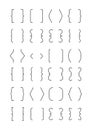 Bracket set. Square, round and angle, curly brace brackets icons. Typography, punctuation vector isolated elements for