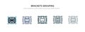 Brackets grouping icon in different style vector illustration. two colored and black brackets grouping vector icons designed in