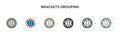 Brackets grouping symbol vector icon in 6 different modern styles. Black, two colored brackets grouping symbol icons designed in