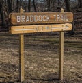 The Braddock Trail sign along Forbes Avenue in Frick Park in Pittsburgh, Pennsylvania, USA Royalty Free Stock Photo