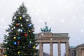 Bradenburg Gate with Christmas tree Royalty Free Stock Photo