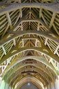 Bradford on Avon, UK - AUGUST 12, 2017: The timber cruck roof of Tithe Barn, a medieval monastic stone barn Royalty Free Stock Photo