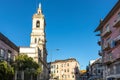 scenic view to Carmo Church tower, Igreja do Carmo. Braga, Portugal and street