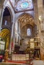 Braga, Portugal - December 28, 2017: Se de Braga Cathedral. Manuelino Gothic main chapel. Ornate stone carved altar. Oldest