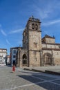 Lateral view of Braga Cathedral. Entrance gallery with three gothic arches, 15th century, towers and upper storeys, early baroque