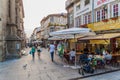 BRAGA, PORTUGAL - OCTOBER 15, 2017: Souto pedestran street in Braga with Misericordia Church on the left, Portug