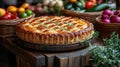 Braham Pie Day. Homemade vegetable pie on rustic table surrounded by fresh Royalty Free Stock Photo