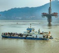 Ferry on Brahmaputra river going towards Guwahati, Assam, India Royalty Free Stock Photo