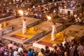 Brahmin priests perform a Puja ceremony to the sacred river Gan Royalty Free Stock Photo