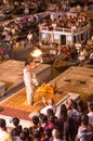 Brahmin priests perform a Puja ceremony to the sacred river Gan Royalty Free Stock Photo