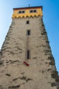 Braid of hair hanging from the window of the castle tower Royalty Free Stock Photo