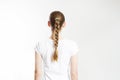 Braid hair style. Back rear view woman braided hairstyles isolated on white background copy space. Health care beautycare concept Royalty Free Stock Photo