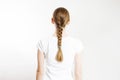 Braid hair style. Back view woman braided hairstyles isolated on white background copy space. Health care beautycare concept. Royalty Free Stock Photo