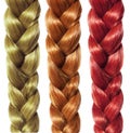 Braid hair, three colored plaits isolated, hair care