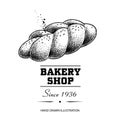 Braided bread loaf sketch drawing. Hand drawn sketch style bakery shop product. Fresh morning baked food vector illustration for m Royalty Free Stock Photo