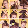 Braided bun updo tutorial Royalty Free Stock Photo