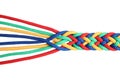 Braided colorful ropes on white, top view. Unity concept Royalty Free Stock Photo