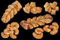 Braided Sesame Bread Loaves with Croissant Cheese Rolls and ZuZu Puff Pastry Isolated on Black Background