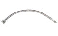 Braided stainless steel water hose on white background