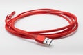 Braided USB 3.0 cable, with USB A to USB C connectors. Long and red USB cable for data transfer at high speeds and charging Royalty Free Stock Photo