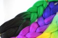 Kanekalon. Colored artificial strands of hair. Material for plaiting braids.