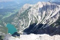 Braies alpine lake aerial view (Alto Adige)