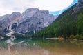 Braies lake in the Dolomites Royalty Free Stock Photo