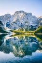 Braies Lake in Dolomites mountains, Sudtirol, Italy