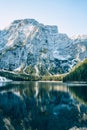 Braies Lake in Dolomites mountains, Sudtirol, Italy