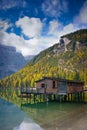 Braies lake hut Royalty Free Stock Photo