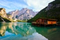 Braies Lake & x28; Pragser Wildsee & x29; in Dolomites mountains Royalty Free Stock Photo