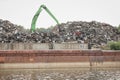 Metal scrapyard on the banks of the Danube river