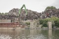 Metal scrapyard on the banks of the Danube river