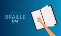 Braille Day World hand reading a book Royalty Free Stock Photo