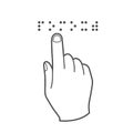 Braille font inscription, word Help, blind person reads by finger, font for visually impaired people