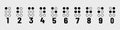 Braille Numbers - Tactile Writing System Used By People Who Are Blind - Vector Illustrations Set Isolated On Transparent