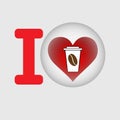 I love coffee with a heart and a coffee paper cup Royalty Free Stock Photo