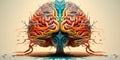 brain with activated areas when solving complex problems. Generative AI