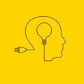 Brain activity, brainstorming concept. Light bulb in mans brain